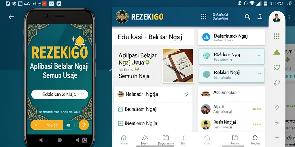 Antarmuka REZEKIGO menampilkan tutorial ngaji yang interaktif dan menarik.