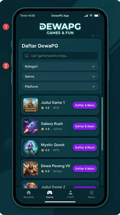 Tampilan halaman daftar dewapg